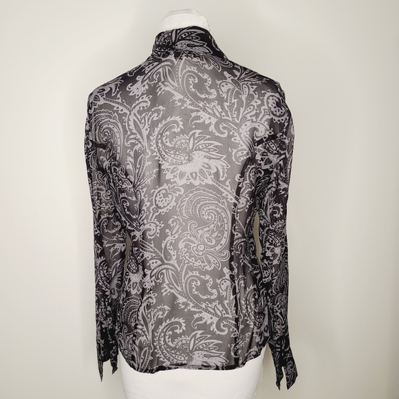 INC International Concepts Button Front Blouse in Black and Grey Paisley Sz 2 - Picture 2 of 6
